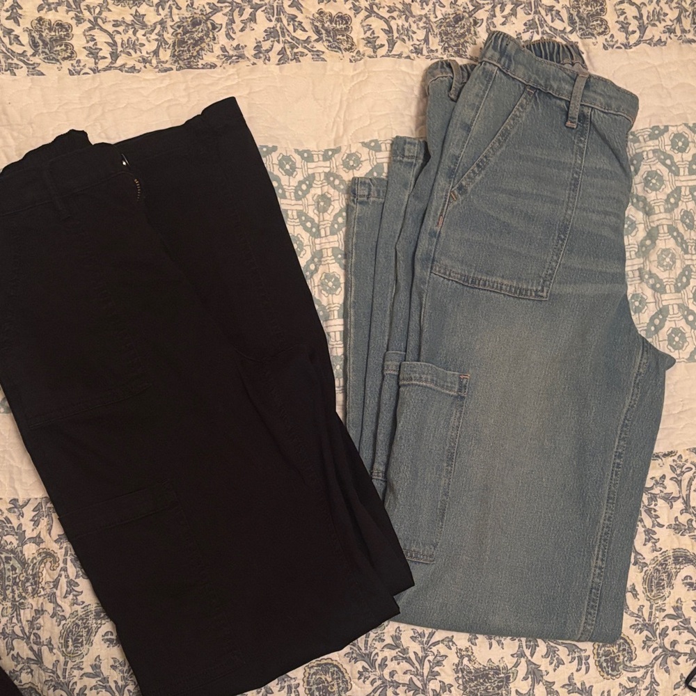 Black and Blue Denim Cargo Pants Set